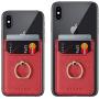 TOPWOOZU Phone Card Holder with Ring Grip for Back of Phone,Adhesive Stick-on Credit Card Wallet Pocket for iPhone,Android and Smartphones (Red)
