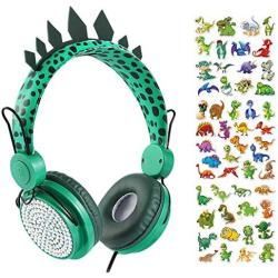 Charlxee Dinosaur Kids Headphones Children Boys Teens Foldable Adjustable Headband On Ear Headphones Stereo Tangle-Free Cord 3.5mm Jack Compatible iPad Cellphones Computer MP3/4 Kindle Airplane