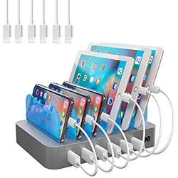 Hercules Tuff Charging Station for Multiple Devices (White) - 6 USB Fast Ports - 6 Short USB Lightning Cables Included for Cell Phones, Smart Phones, Tablets, and Other Electronics