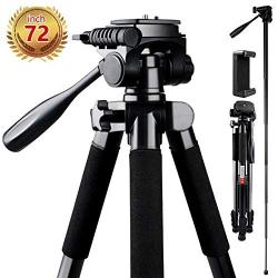 Camera Tripod, FOSITAN 72-inch Compact Travel Tripod with Quick Release Plate and Phone Holder for Camera DSLR Canon Nikon Sony Smartphone Video Tripod with 360° Panorama for Video Shoting Still-Lifes