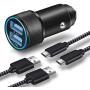 LUOSIKE Car Charger, 24W 4.8A Dual USB Car Charger Adapter AL-Alloy + 2-Pack 3FT Braided USB Type C Fast Charging Cable Kit Compatible with Samsung Galaxy S10 S10e S9 S8 Plus, LG V40, Pixel -Updated