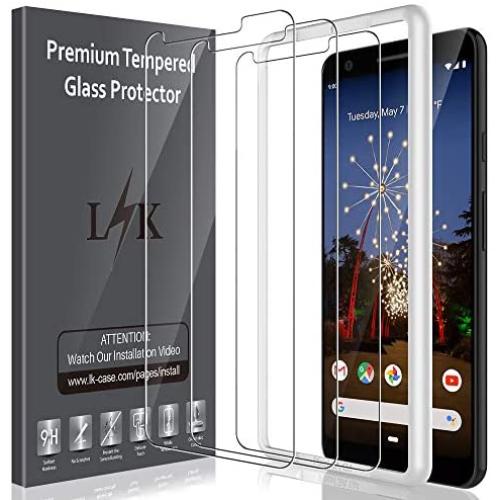 LK [3 Pack] Screen Protector for Google Pixel 3a Tempered Glass HD Clear (Easy Frame Installation) Anti-Scratch, Case Friendly