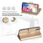 Arae Case for iPhone X/Xs, Premium PU Leather Wallet Case [Wrist Straps] Flip Folio [Kickstand Feature] with ID&Credit Card Pockets for iPhone X (2017) / Xs (2018) 5.8 inch (Champagne Gold)
