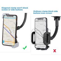 IPOW Car Phone Mount, Diagonal Clamp Full-View Windshield/Dashboard Car Phone Holder with Strong Suction Cup& Bendable Goose Arm Compatible with iPhone X 8Plus 7Plus 6sPlus 6Plus Galaxy S7 S9 J7V