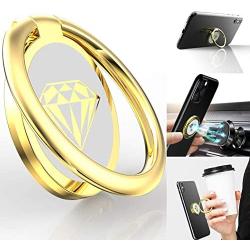 Phone Ring Holder Finger Kickstand, A-Maker 360° Rotation Metal Phone Ring Stand,Phone Ring Grip for Magnetic Car Mount Compatible with iPhone, Samsung Galaxy All Smartphone (Gold)