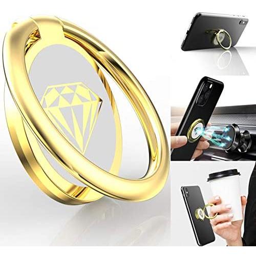 Phone Ring Holder Finger Kickstand, A-Maker 360° Rotation Metal Phone Ring Stand,Phone Ring Grip for Magnetic Car Mount Compatible with iPhone, Samsung Galaxy All Smartphone (Gold)