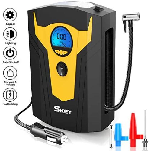 Skey Air Compressor Tire Inflator - Electric Auto Pump 12V DC Portable Air Compressor Pump Digital Tire Inflator Car Tire Pump