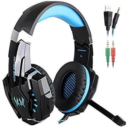 SENHAI G9000 3.5mm Game Gaming Headphone Headset Earphone Headband with Microphone LED Light for Computer Tablet Mobile Phones PS4 - Black and Blue