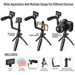 Cxy Portable Tripod Smartphone Video Rig with Phone/Camera Holder, Bluetooth Remote, LED Light and Mic for iPhone 7 8 X XS MAX 11 PRO Samsung Huawei