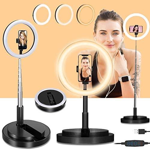 11.5" Selfie Ring Light with Stand and Phone Holder,Foldable Makeup Light 22"- 66” Stretchable Portable TIK Tok Lights Selfie Desk Fill Light for Indoor Outdoor Live Stream/YouTube/Makeup/Tiktok/Vlog