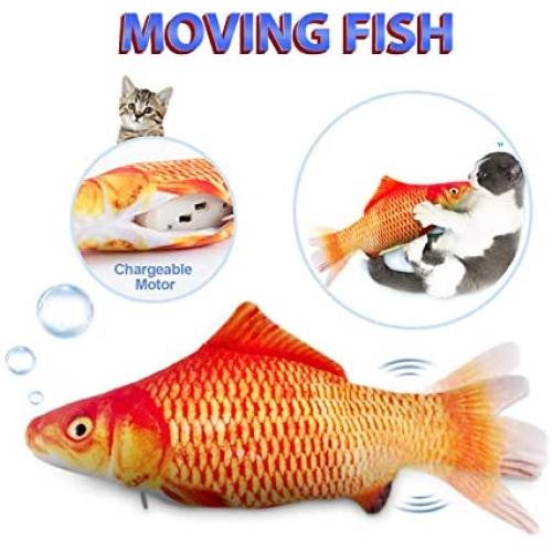 Potaroma 11" Moving Cat Kicker Fish Toy, Realistic Flopping Fish, Wiggle Fish Catnip Toys, Motion Kitten Toy, Plush Interactive Cat Toys, Fun Toy for Cat Exercise, Cat-Fish-Toy-Kitty-Interactive
