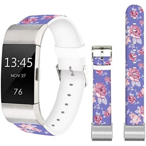 Flower Bands for Fitbit Charge 3,Jolook Replacement Leather Woman Man Bands Straps for Fitbit Charge 3/Charge 3 SE - Art Purple Flower