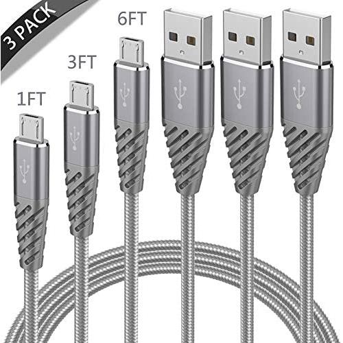 Bynccea Micro USB Cable Android,3 Pack 1FT 3FT 6FT High Speed Cell Phone Charger Nylon Braided Fast Charging Cord Compatible with Phones Samsung S7 J7 LG HTC Motorola Kindle BlackBerry Xbox PS4 Gray