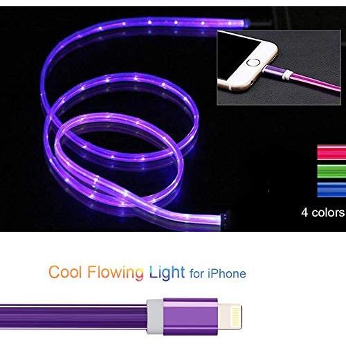 3ft Visible Flowing LED USB Cable Sync Data Fast Charger Cord for iPhone 11/ iPhone Xs MAX/XR/ /8/8 Plus/7/7 Plus/6/6 Plus, iPod and iPad and More-with Cell Phone Finger Ring Stand（Purple