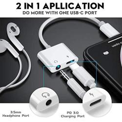 USB Type C to 3.5mm Headphone Adapter, 2 in 1 Dual Type C Audio + Fast Charging Adapter Compatible for Pixel 4 4XL 3 3XL 2 2XL, Galaxy Note 10/10+/S20/20+/20 Ultra,iPad Pro 2018, Essential Ph-1.