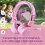 POWMEE M2 Kids Headphones Wired Headphone for Kids,Foldable Adjustable Stereo Tangle-Free,3.5MM Jack Wire Cord On-Ear Headphone for Children/Teens/Girls/School/Kindle/Airplane/Plane/ (Pink)