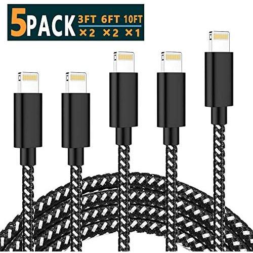 Apple MFi Certified Lightning Cable iPhone Charger Cable Lightning Cable iphone Charger 3 6 10FT 5pack iPhone 11 Pro Xs XR X 8 7 6s 6 Plus MAX ipad Charging Cable Cord Fast USB Accessories Chargers