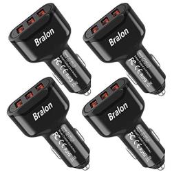 USB Car Charger[4-Pack],Bralon 24W/4.8A 3-Port Fast Car Charger Smart Phone Car Charger Compatible with iPhone 11/11 Pro(Max)/XS(Max)/X/8 7 6 S Plus,Galaxy Note S10 S9 S8 S7 S6,iPad,Mp3&More