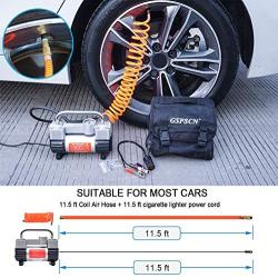 GSPSCN Silver Tire Inflator Heavy Duty Double Cylinders with Portable Bag, Metal 12V Air Compressor Pump 150PSI with Adapter for Car, Truck, SUV Tires, Dinghy, Air Bed etc