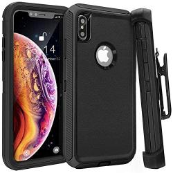 FOGEEK Case for iPhone Xs Max, Belt Clip Holster Heavy Duty Kickstand Cover [Support Wireless Charging] [Dust-Proof] [Shockproof] Compatible for Apple iPhone Xs Max [6.5 Inch] (Black)