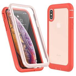 Eonfine iPhone X Case/iPhone Xs Case, Built-in Screen Protector Real 360° Full Body Protection Heavy Duty Shockproof Rugged Cover Skin for iPhone X/Xs 5.8inch (Rose Red/Clear)