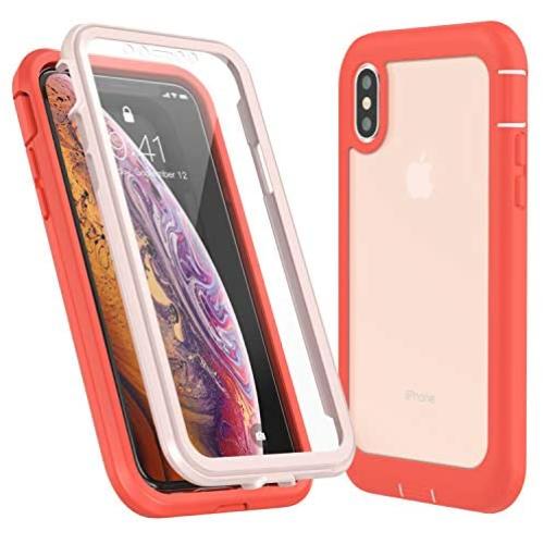 Eonfine iPhone X Case/iPhone Xs Case, Built-in Screen Protector Real 360° Full Body Protection Heavy Duty Shockproof Rugged Cover Skin for iPhone X/Xs 5.8inch (Rose Red/Clear)