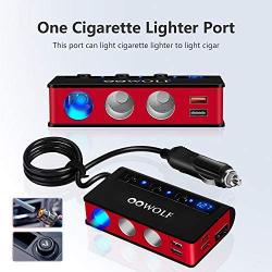 Cigarette Lighter Adapter, OOWOLF 3-Socket 180W 12V/24V DC Quick Charge 3.0 Power Car Splitter for GPS, Dash Cam, Sat Nav, Phone, iPad, Tablet (Black-Red)