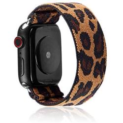 Elastic Band Compatible for Apple Watch, Scrunchie Stretch Wristbands Replacement Bracelet Loop Sport Strap for iWatch Series 1 2 3 4 5, Women Girls, Leopard, 42/44mm