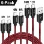 CLEEFUN USB Type C Charger Cable Fast Charging, [6-Pack, 3/3/6/6/10/10 ft] Nylon Braided USB C Cable Compatible with Samsung Galaxy S10e S10 S9 S8 Plus S10+, Note 9 10 8, Moto G8 G7 G6, LG G8 G7 G6