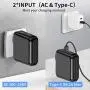 Portable Charger with AC Plug, 15000mAh Portable Phone Charger, 18W PD QC3.0 USB C Power Bank 4 Output 2 Input, External Battery Pack Phone Charger Built-in Type-C 2 Cables Compatible for iPhone etc