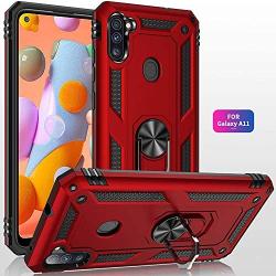 Leychan for Samsung Galaxy A11 case, Military Grade Rugged Anti-Scratch Heavy Duty Shockproof 360°Rotating Ring Kickstand Case Cover Fit for Magnetic Car Mount (Red)