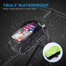 TURATA Bike Bags Bicycle Front Frame Bag Waterproof Handlebar Cycling Top Tube Pannier Touch Screen Sun Visor Large Capacity Mobile Phone Holder Fits Phones Below 6.5 Inches
