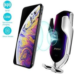 Survival-Pax Co. Smart Sensor Wireless Car Charger Mount, Automatic Clamping QC/QI 10W Fast Charging Car Charger Holder Compatible with iPhone 11/Xs/Xs Max/XR/X,Samsung Note 9/S9/ S9+/S8 etc (Sliver)