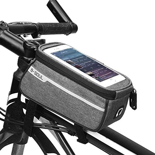 Fealay Bike Phone Front Frame Bag Top Tube Cycling Phone Mount Pack Waterproof Handlebar Pannier Touch Screen Mobile Phone Holder Storage Bag