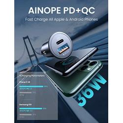 USB C Car Charger Super Mini AINOPE All Metal 36W Fast USB Car Charger PD&QC 3.0 Dual Port Car Adapter Fit Compatible with iPhone 11/11 Pro/11 Pro Max/XS, Samsung Note 10/S10, Google Pixel 3/2/XL