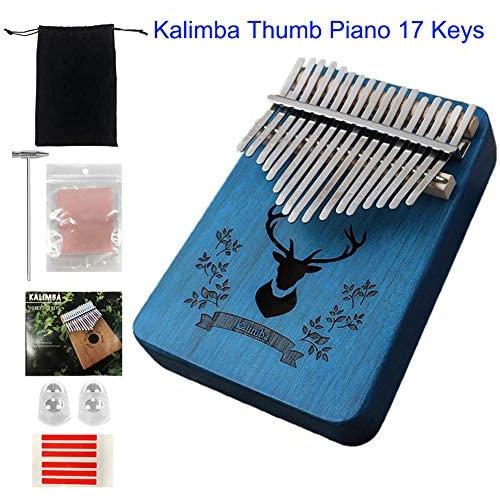 Kalimba Thumb Piano 17 Keys, Portable Mbira Finger Piano Gifts for Kids and Adults Beginners, with Study Instruction and Carry Bag, Easy to Learn Portable Musical Instrument, Wood Finger Piano Blue