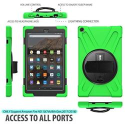 BRAECN Amazon Kindle Fire HD 10 Case 7th/9th Gen,[Hand Strap] [Shoulder Strap] [Rotating Kickstand] Heavy Duty Protection Rugged Case for Amazon Fire HD 10.1 Inch Tablet 2019/2017 Release (Green)