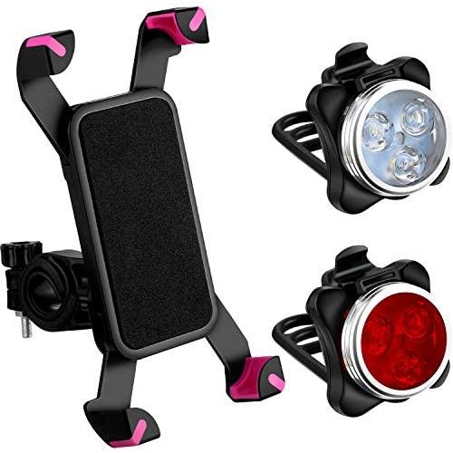 3 Pieces USB Rechargeable Bicycle Light Front Back Bike Lights and Bike Phone Mount Anti Shake Bicycle Phone Mount Holder for Bike Riding Accessories