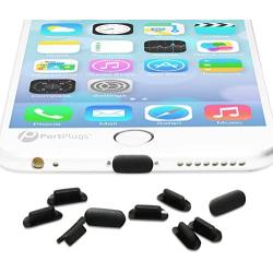 PortPlugs - Anti Dust Plugs - Compatible with iPhone 7, 8 Plus, X, XS, XR (10 Pack) - Port Cleaning Brush Included (Black)