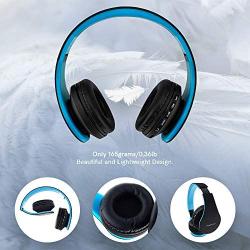 PowerLocus Wireless Bluetooth Over-Ear Stereo Foldable Headphones, Wired Headsets with Built-in Microphone for iPhone, Samsung, LG, iPad (Black/Blue)