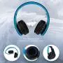 PowerLocus Wireless Bluetooth Over-Ear Stereo Foldable Headphones, Wired Headsets with Built-in Microphone for iPhone, Samsung, LG, iPad (Black/Blue)