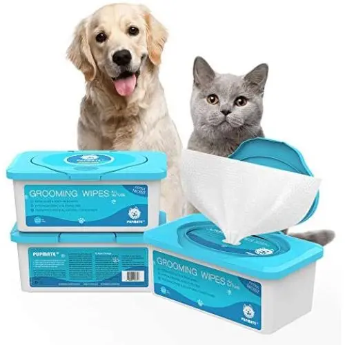PUPMATE Pet Wipes for Dogs & Cats, Extra Moist & Thick Grooming Puppy Wipes with 100 Fresh Counts, Aloe Vera/Nature PUPMATE Pet Wipes for Dogs & Cats, Extra Moist & Thick Grooming Puppy Wipes with 100 Fresh Counts, Aloe Vera/Nature