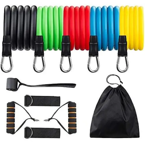 REDESS 11 Pack Exercise Resistance Bands with Handles Exercise Stretch Fitness Home Set Include 5 Stackable Exercise Bands with Carry Bag, Handles, Legs Ankle Straps & Door REDESS 11 Pack Exercise Resistance Bands with Handles Exercise Stretch Fitness Home Set Include 5 Stackable Exercise Bands with Carry Bag, Handles, Legs Ankle Straps & Door