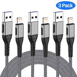 iPhone Charger, [Apple MFi Certified] 3Pack 1FT USB A Cable for Durable Lightning to Charger Cable, Fast iPhone Charging Cord Compatible with with iPhone Xs Max/XS/XR/X/8/7/6S/6/Plus/SE/iPad(Silver)