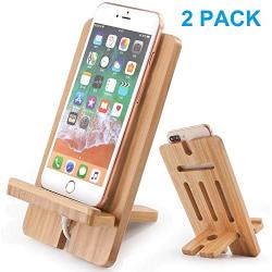 Cell Phone Tablet Stand 2 Pack, Bamboo Wooden Smart Phone Desktop Charging Dock Holder Compatible with Pad, Tablet, Phone 8 Plus X XS Max XR 7 7Plus, All iOS & Android Devices,