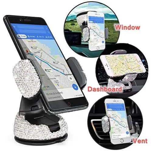 Bling Luxury Rhinestone Car Stand Phone Holder Car Windshield Dashboard Mount Adjustable Phone Holder for Easy View GPS Screen Compatible with iPhone 5s 7 7 Plus SE 8s Plus (Silver) Bling Luxury Rhinestone Car Stand Phone Holder Car Windshield Dashboard Mount Adjustable Phone Holder for Easy View GPS Screen Compatible with iPhone 5s 7 7 Plus SE 8s Plus (Silver)