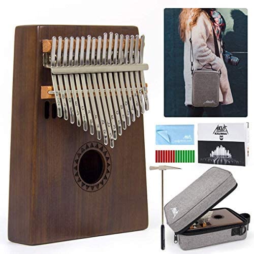 AKLOT Kalimba 17 Key, Solid Wood Thumb Piano Note Carved Starter Finger Piano with Kalimba Case Tune Hammer Study Booklet Stickers