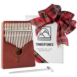 TimberTunes 17 Key Kalimba Thumb Finger Piano Therapy Musical Instrument for Adults Children, Solid Mahogany Wood, Engraved Elk Antler,Tuning Hammer and Music Book, Engraved Keys, Velvet Case, Unique