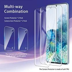 [ 4 Pack ] UniqueMe 2 Pack Soft TPU Screen Protector + 2 Pack Camera Lens Protector Tempered Glass for Samsung Galaxy S20 Plus 5G /4G(6.7 inch)