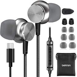 Betron BS10C Earbuds with Microphone, Type C Earphones, Noise Isolating in Ear Headphones, Bass Driven Sound, Compatible with Samsung, LG, Motorola and Smartphones with USB Type C connectivity